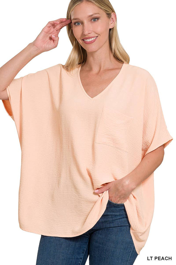 42POPS Airflow Textured V-neck Short sleeve Top: