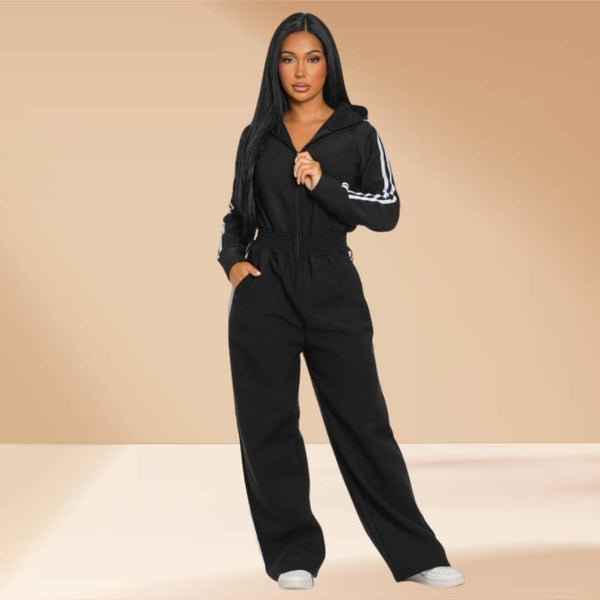 Jumpsuit Hooded Lined Fleece Side Stripes