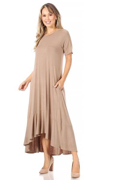 XCDA899-1 - Plus Knit Solid Jersey Ruffled Maxi Dress