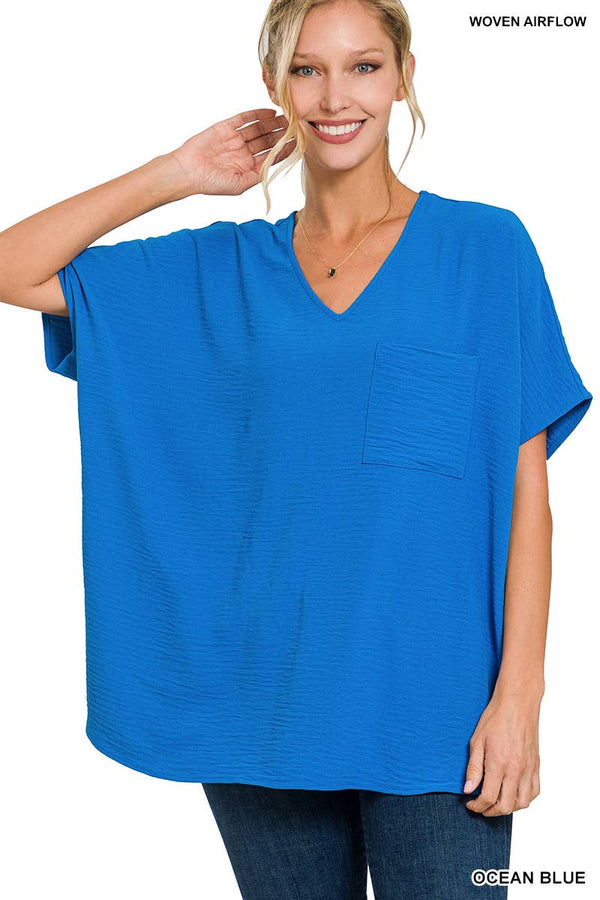 42POPS Airflow Textured V-neck Short sleeve Top:
