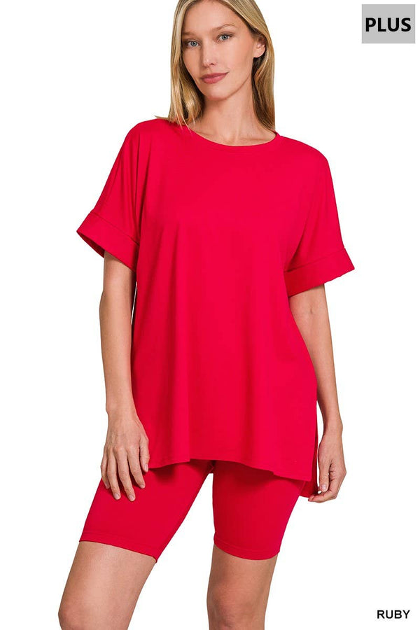 , SI-26454 Plus Brushed Dty Microfiber Top & Biker Shorts 2 Pc