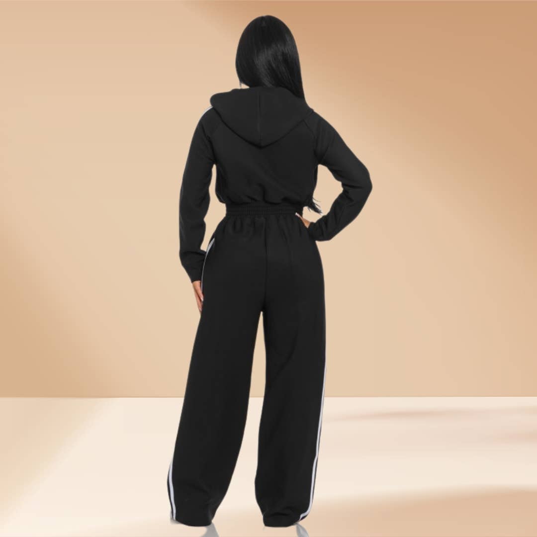 Jumpsuit Hooded Lined Fleece Side Stripes