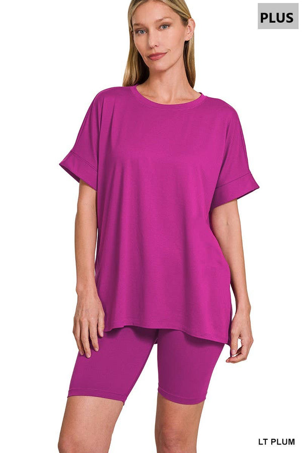, SI-26454 Plus Brushed Dty Microfiber Top & Biker Shorts 2 Pc