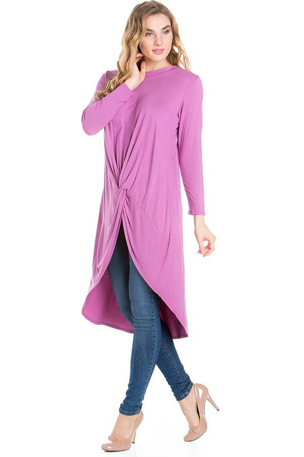 ATP-2302RS Front Knot Long Sleeve High Low Top