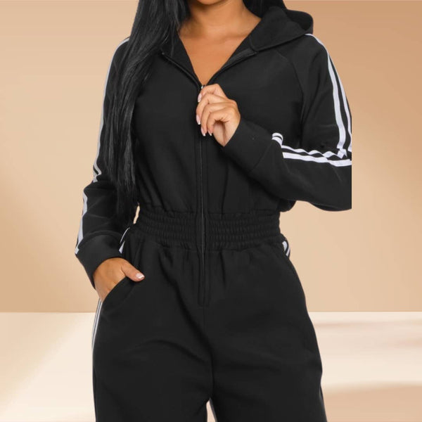 Jumpsuit Hooded Lined Fleece Side Stripes