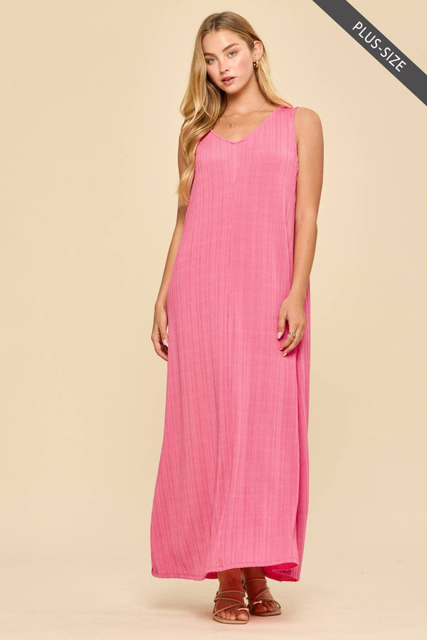 PLUS SIZE Textured V-Neck Maxi Dress