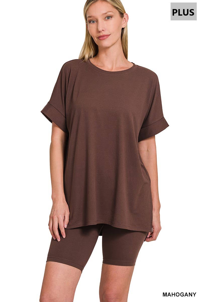 , SI-26454 Plus Brushed Dty Microfiber Top & Biker Shorts 2 Pc