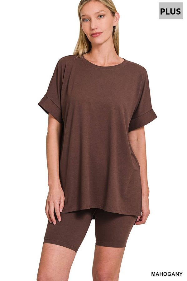 , SI-26454 Plus Brushed Dty Microfiber Top & Biker Shorts 2 Pc
