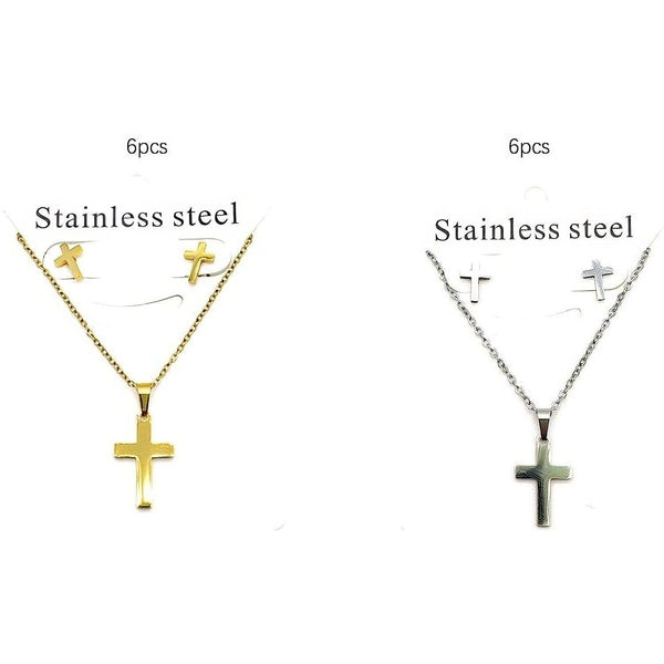 Cross Gold  Stainless Steel Pendant Set