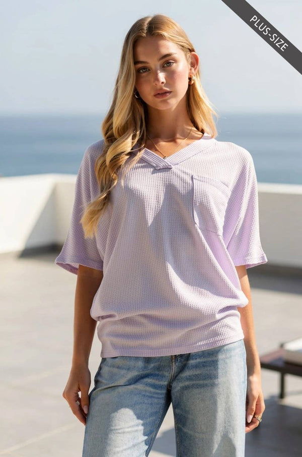 PLUS SIZE Two Tone Waffle Knit Top