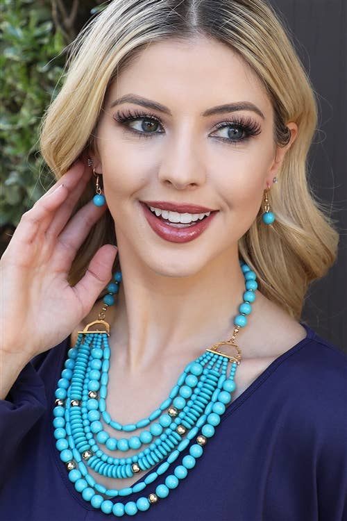Layered Bib Bohemian Statement Necklace & Earrings Set