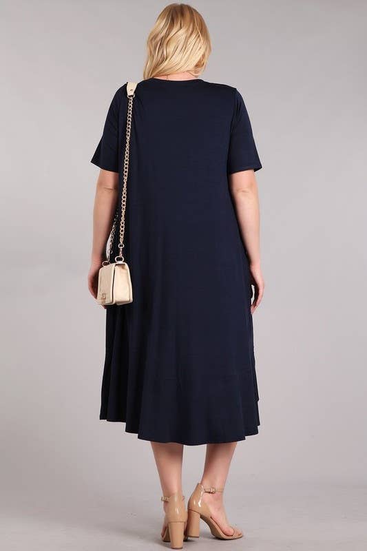 XCDA899-1 - Plus Knit Solid Jersey Ruffled Maxi Dress