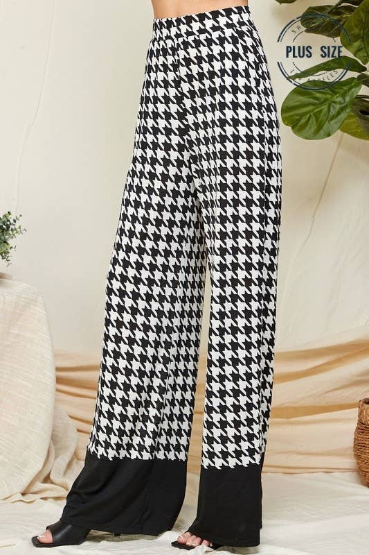 SPP8002AP - PLUS SIZE HOUNDSTOOTH PALAZZO HIGH WAISTED PANTS