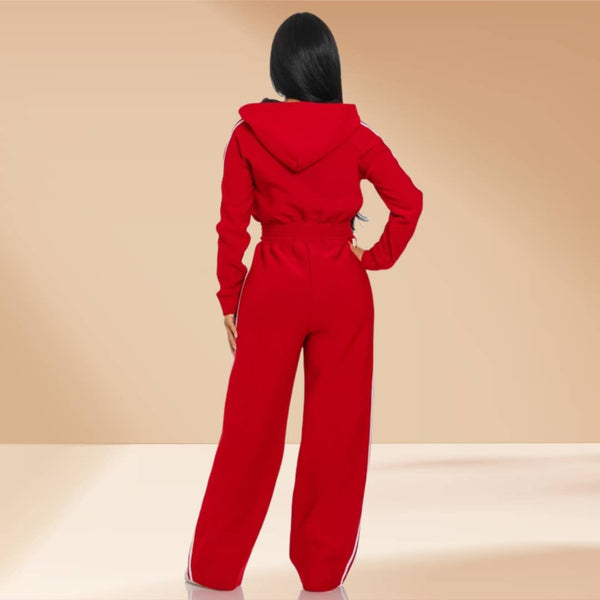 Jumpsuit Hooded Lined Fleece Side Stripes