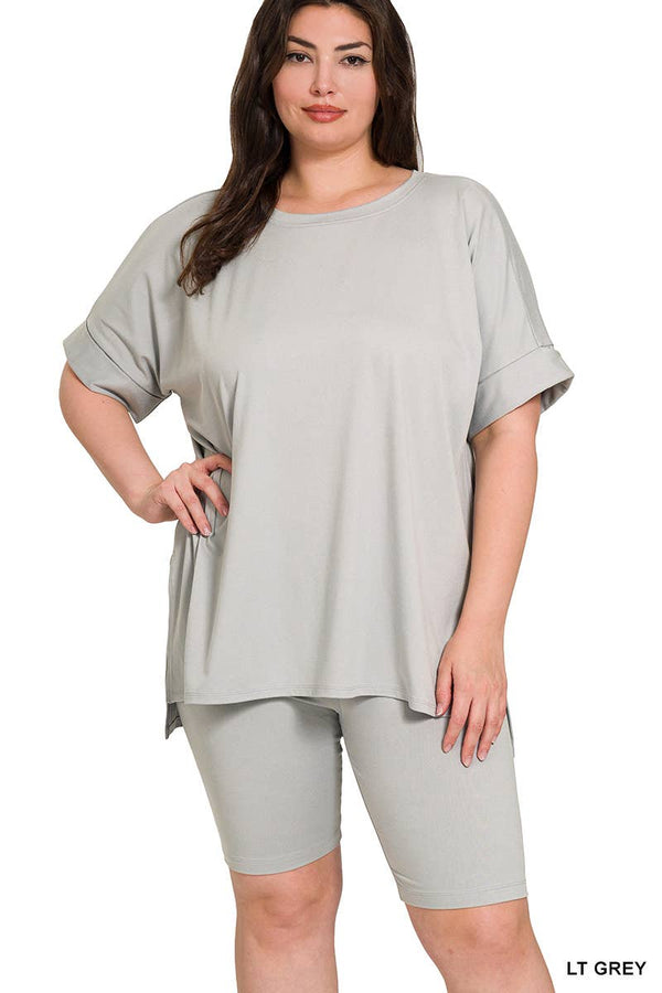 , SI-26454 Plus Brushed Dty Microfiber Top & Biker Shorts 2 Pc
