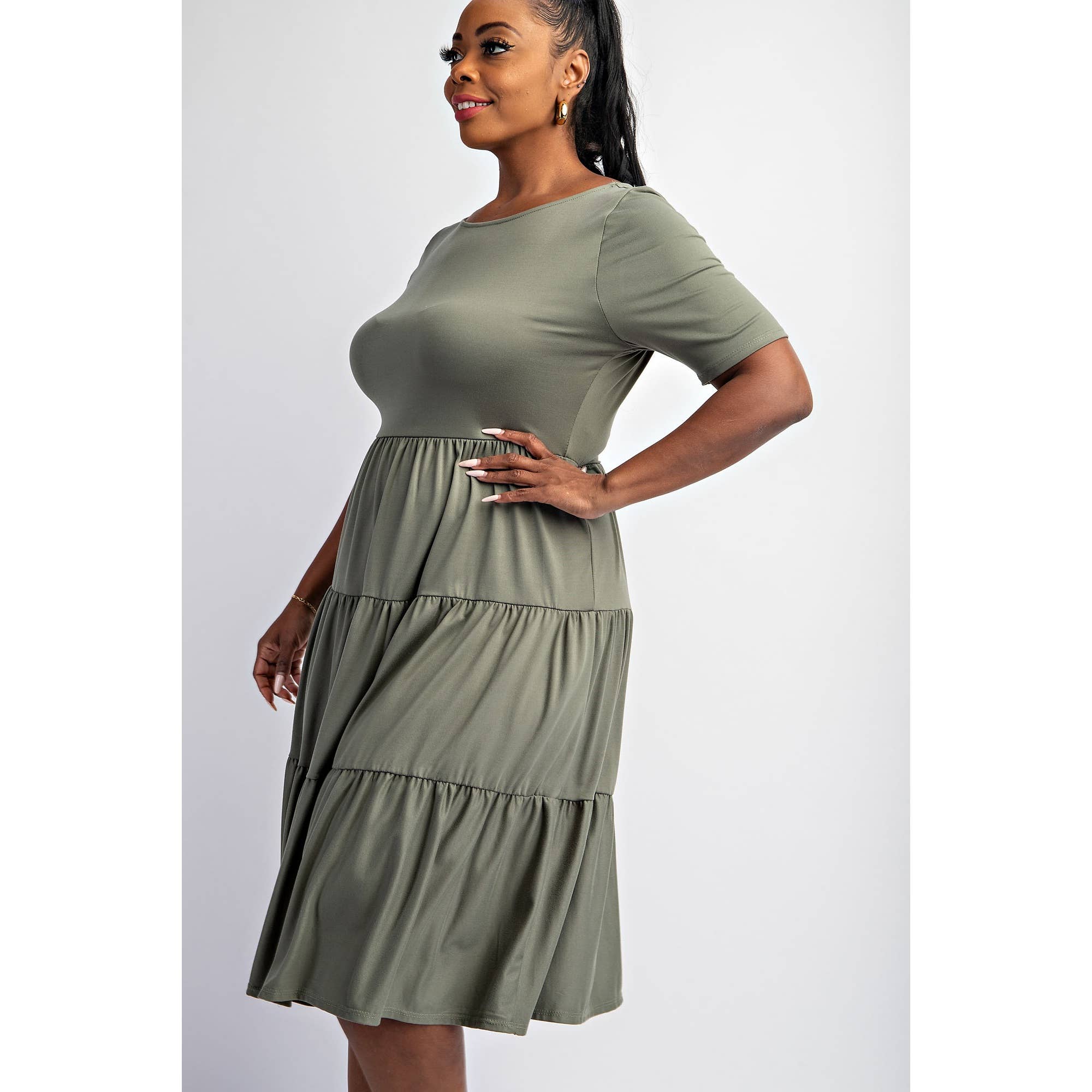 74282CD  PLUS SIZE SHORT SLEEVE TIERED DRESS