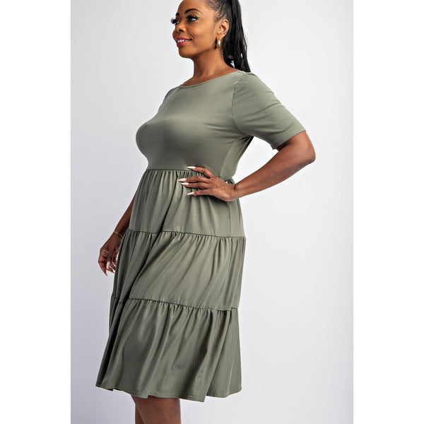 74282CD  PLUS SIZE SHORT SLEEVE TIERED DRESS
