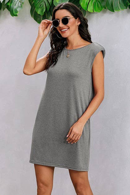 Round Neck Solid Sleeveless Shirt Dress
