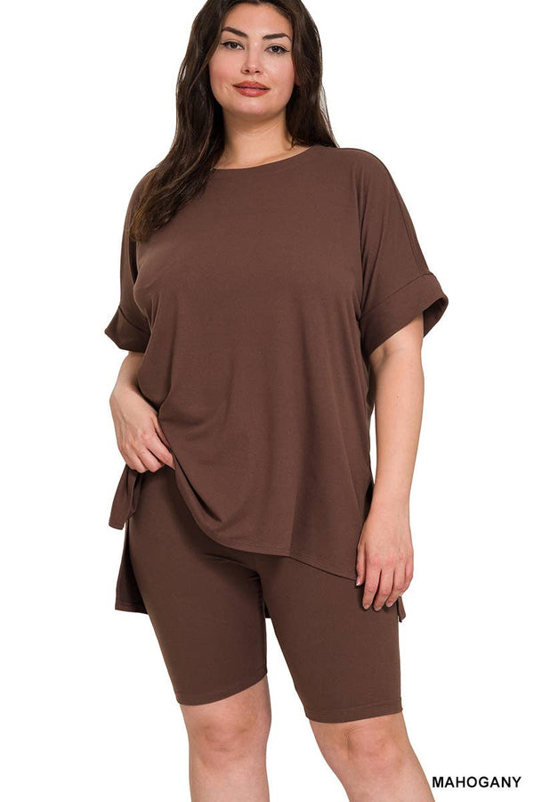 , SI-26454 Plus Brushed Dty Microfiber Top & Biker Shorts 2 Pc