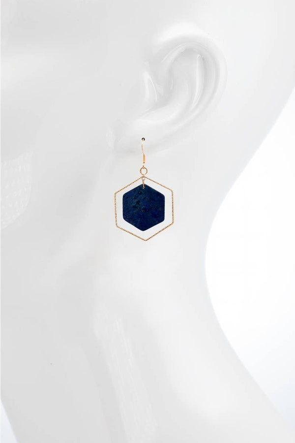 Natural Stone Hexagon Dangle Earrings