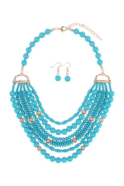 Layered Bib Bohemian Statement Necklace & Earrings Set