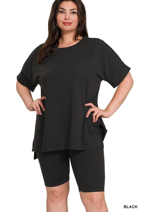 , SI-26454 Plus Brushed Dty Microfiber Top & Biker Shorts 2 Pc