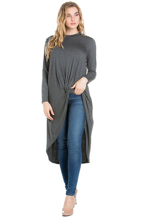 ATP-2302RS Front Knot Long Sleeve High Low Top