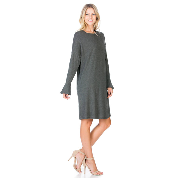 ADS-8260RS Ruffle Long Sleeve Midi Dress