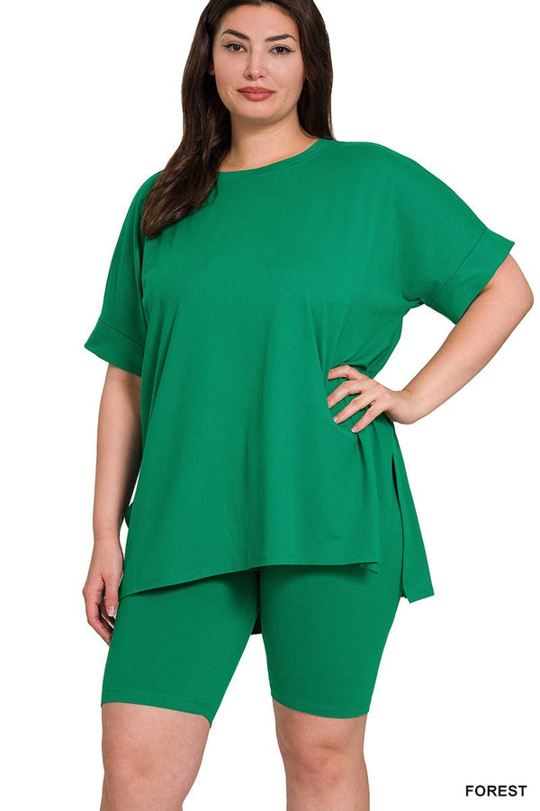 , SI-26454 Plus Brushed Dty Microfiber Top & Biker Shorts 2 Pc