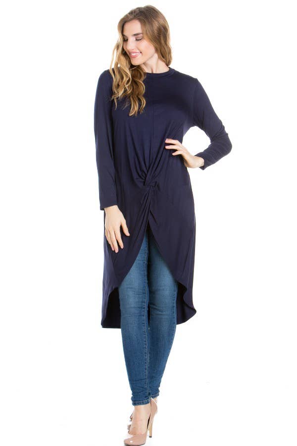 ATP-2302RS Front Knot Long Sleeve High Low Top