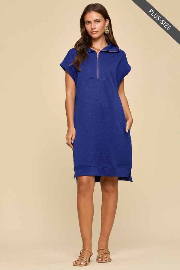 PLUS SIZE Half-Zip Jacquard Dress w/ Pockets