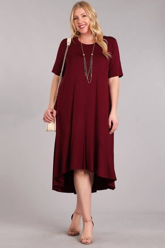 XCDA899-1 - Plus Knit Solid Jersey Ruffled Maxi Dress