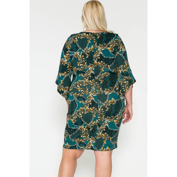 Plus Size Fall Elegant Midi Dress: 1X / TEAL
