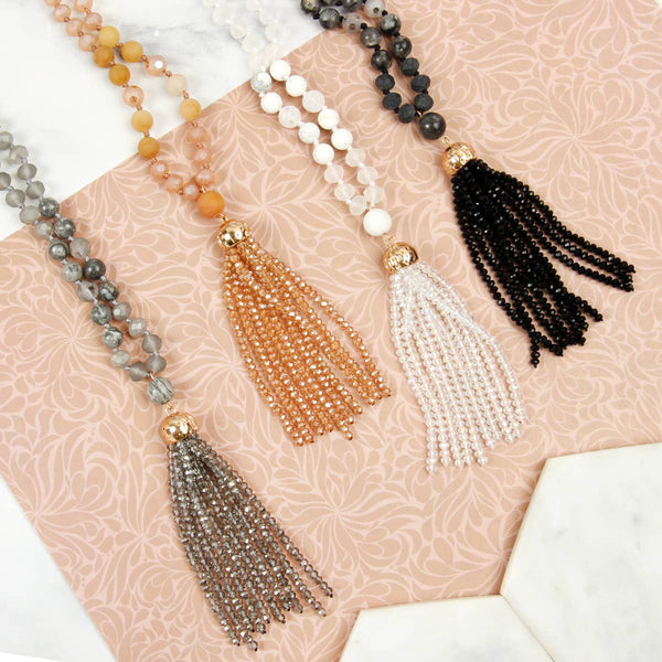 Rondelle Tassel Pendant With Polycord Necklace