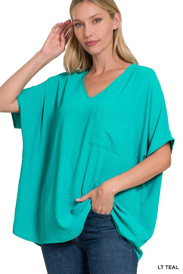 42POPS Airflow Textured V-neck Short sleeve Top: