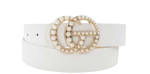 CG Faux Leather Pearl Studded Belt