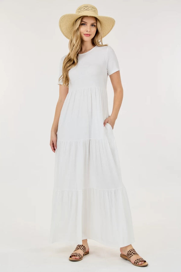 Shop Basic USA - ROUND-NECK SOLID MAXI DRESS