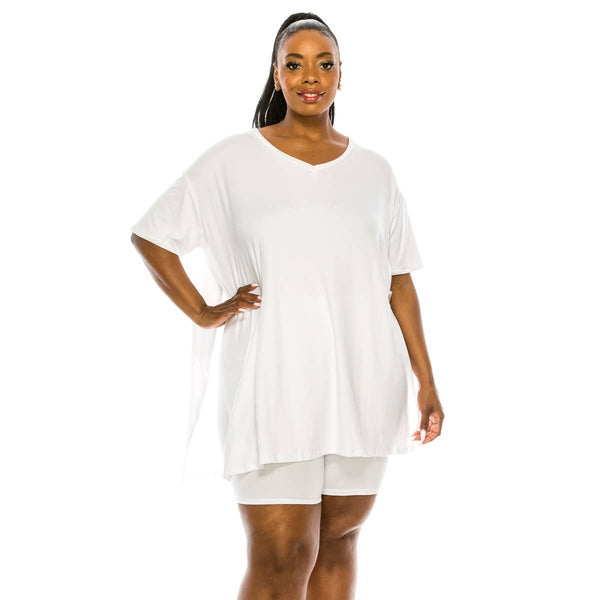 To Star - PLUS Oversized Side Split V-Neck Short Set