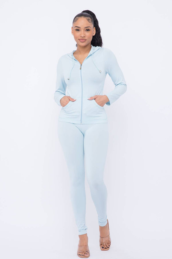 Seamless Zip Up Hoodie Jacket And Leggings Set