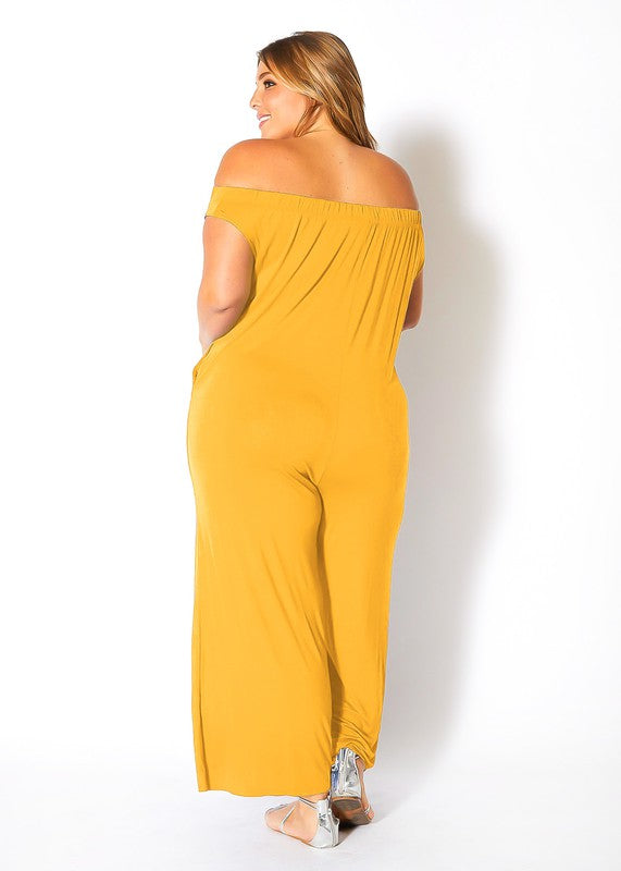 Plus Size Off Shoulder Wide Leg Jumpsuit