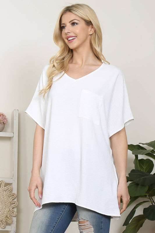 YMT20049V-WOVEN AIRFLOW V-NECK DOLMAN TOP