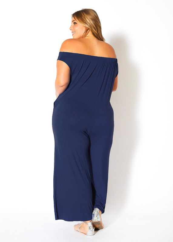 Plus Size Off Shoulder Wide Leg Jumpsuit