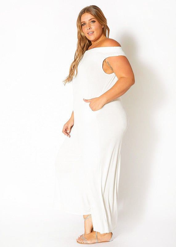 Plus Size Off Shoulder Wide Leg Jumpsuit