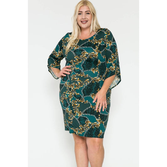 Plus Size Fall Elegant Midi Dress: 1X / TEAL