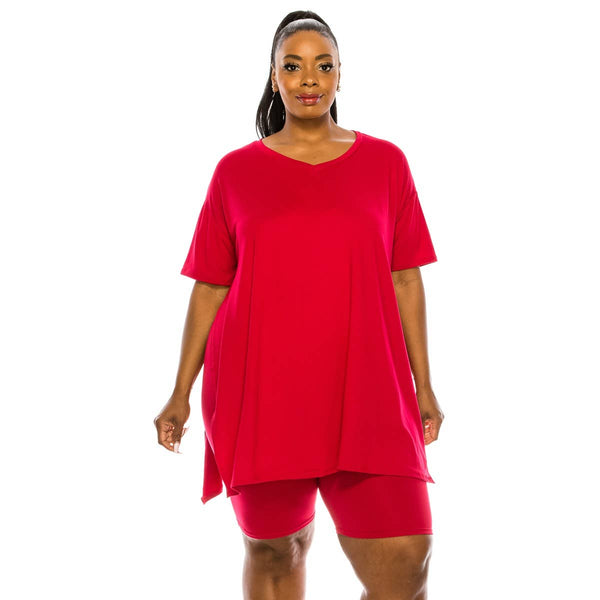 To Star - PLUS Oversized Side Split V-Neck Short Set