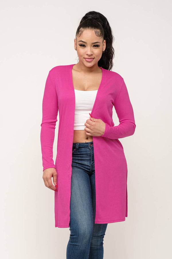 Open Front Side Slits Long Sleeve Duster
