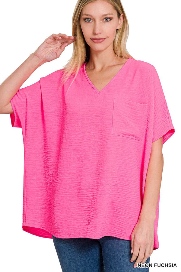Airflow Textured V-neck Short sleeve Top