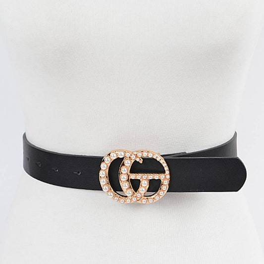 CG Faux Leather Pearl Studded Belt