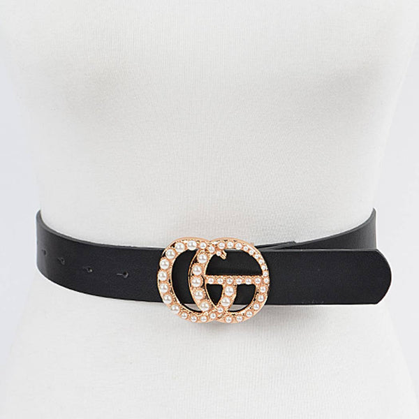 CG Faux Leather Pearl Studded Belt