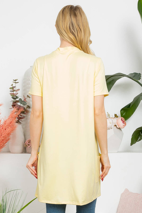 YMC30008V-SHORT SLEEVE OPEN FRONT SOLID CARDIGAN